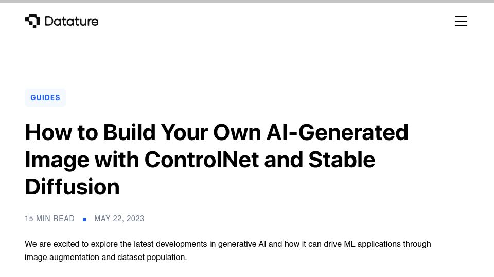 Screenshot of datature.io: How to Build Your Own AI-Generated Images with ControlNet and Stable Diffusion