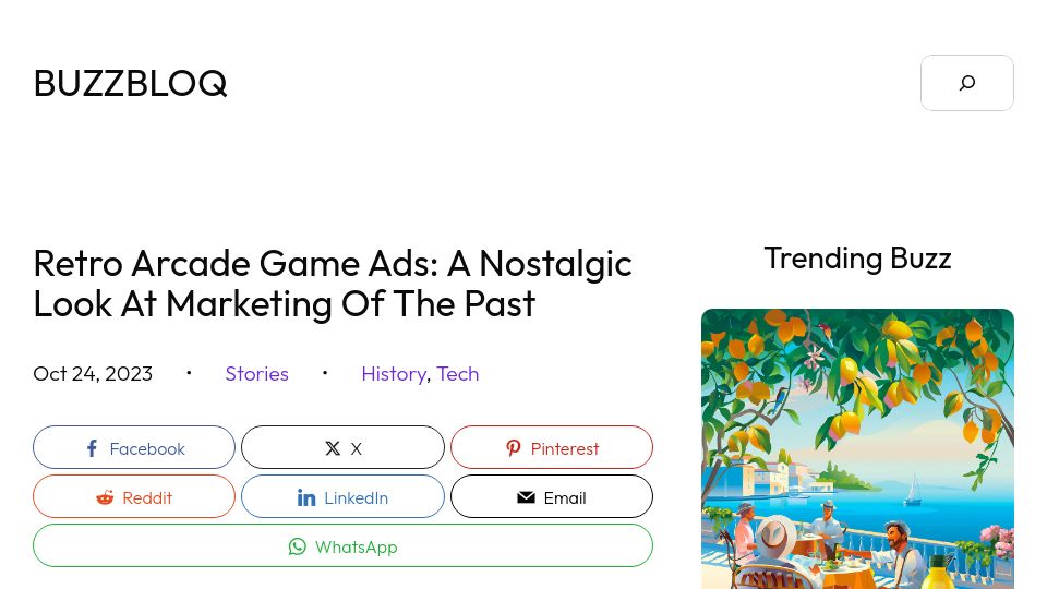 Screenshot of buzzbloq.com: Retro Arcade Game Ads