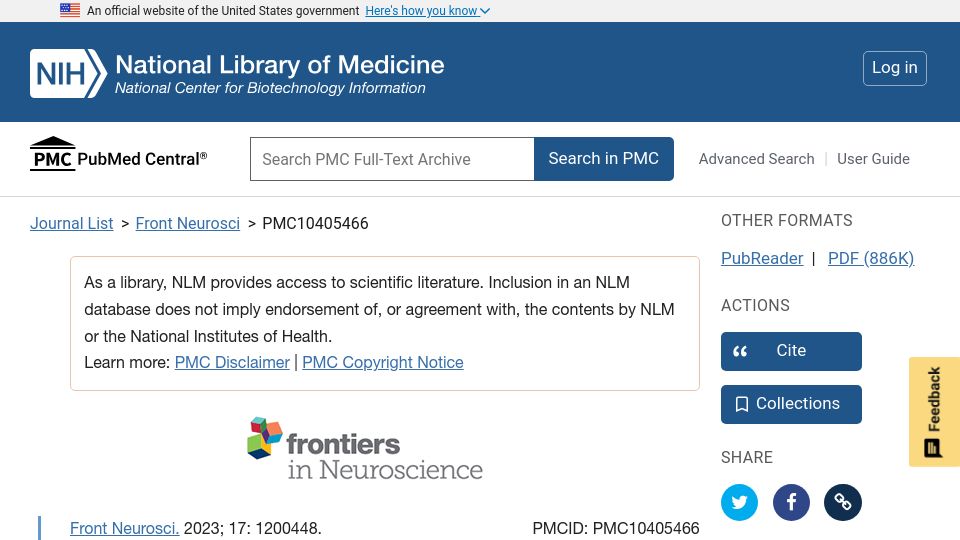 Screenshot of ncbi.nlm.nih.gov: Odorant diffuser improves memory and neural functioning in older adults