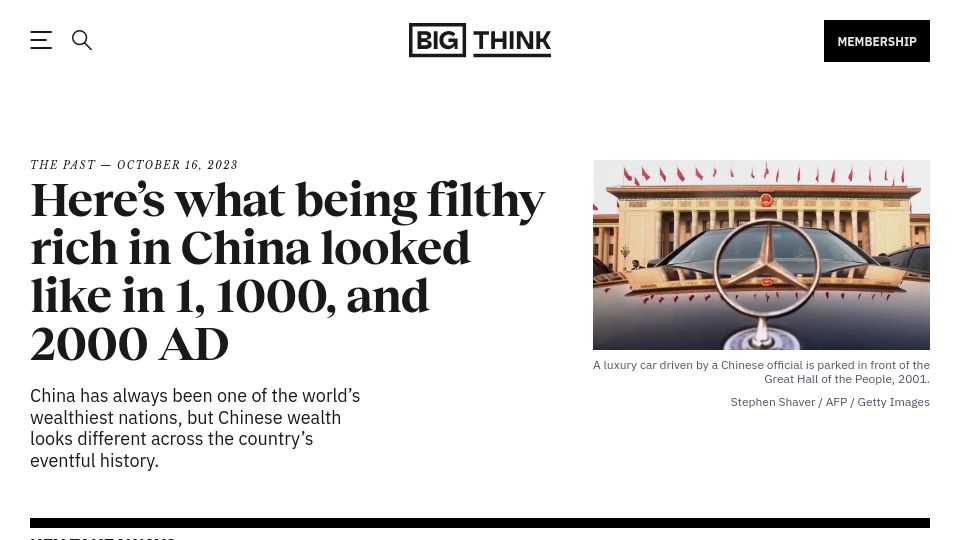 Screenshot of bigthink.com: What being rich in China looked like in 1, 1000, and 2000 AD