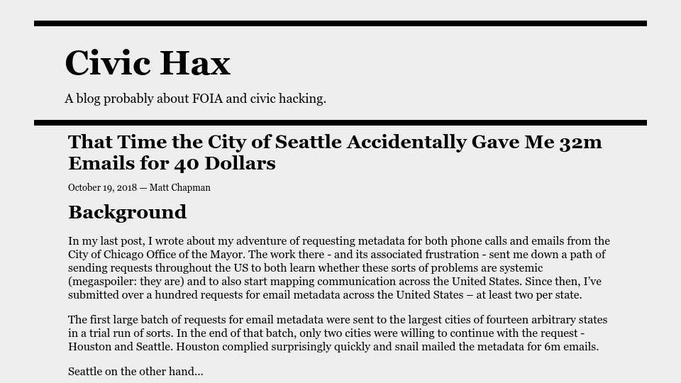 Screenshot of mchap.io: The City of Seattle accidentally gave me 32M emails for $40 (2018)