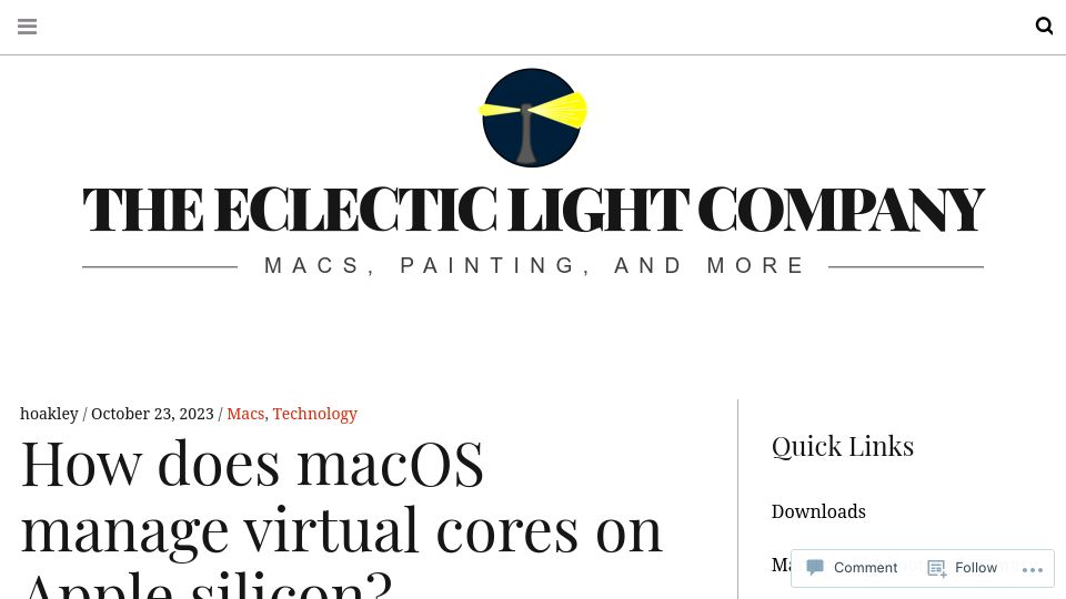 Screenshot of eclecticlight.co: How does macOS manage virtual cores on Apple Silicon?