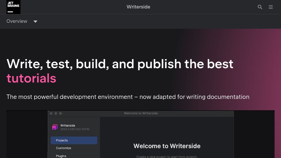 Screenshot of jetbrains.com: Writerside – a new technical writing environment from JetBrains