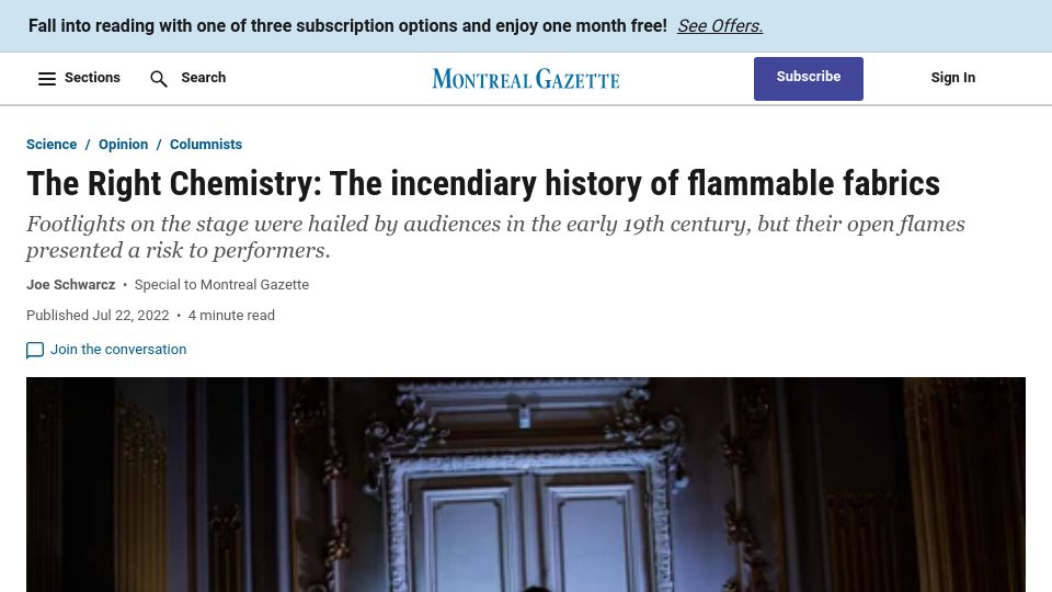 Screenshot of montrealgazette.com: The Right Chemistry: The incendiary history of flammable fabrics (2022)