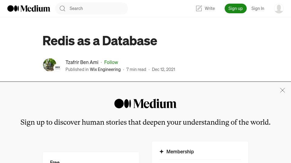 Screenshot of medium.com: Redis as a Database