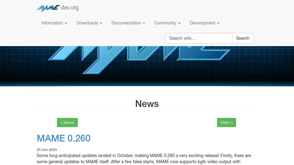 Screenshot of mamedev.org: MAME 0.260