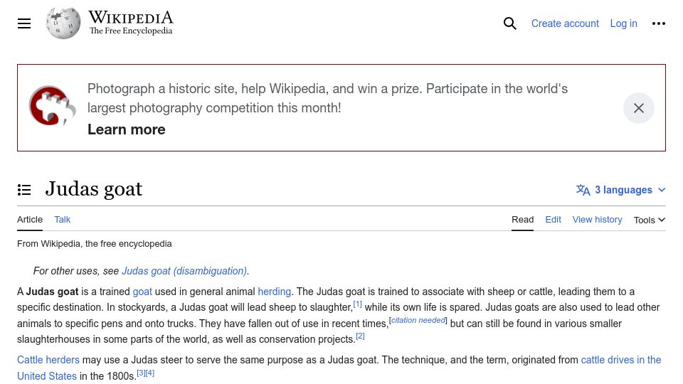 Screenshot of en.wikipedia.org: Judas goat