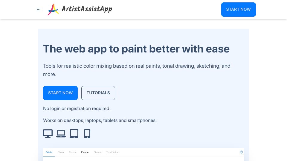 Screenshot of artistassistapp.com: Show HN: ArtistAssistApp – a web app to paint better with ease