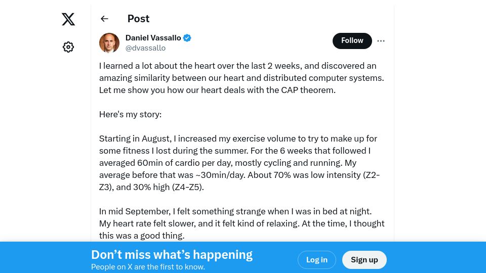 Screenshot of twitter.com: A similarity between the CAP theorem and our heart
