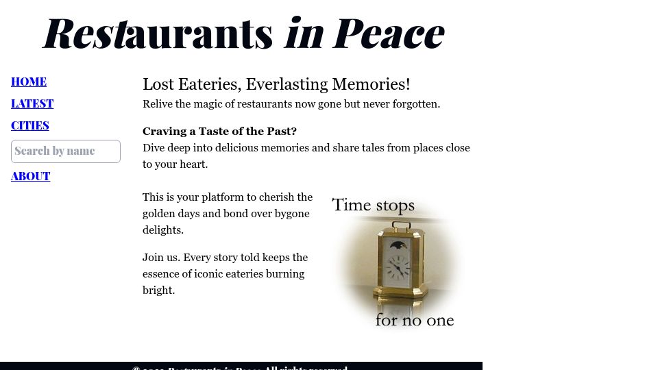 Screenshot of restaurants.rip: Show HN: Restaurants in Peace – leave a remembrance for a closed restaurant