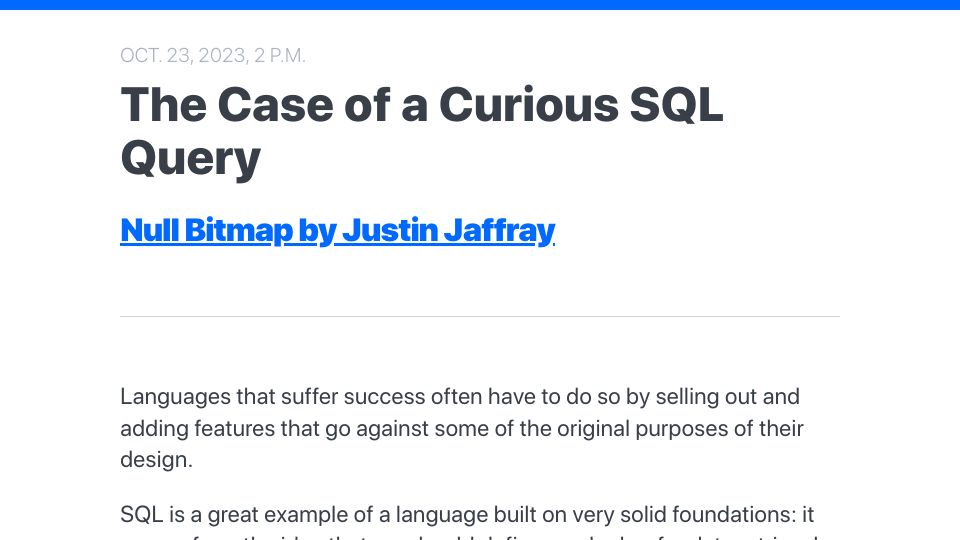 Screenshot of buttondown.email: The Case of a Curious SQL Query