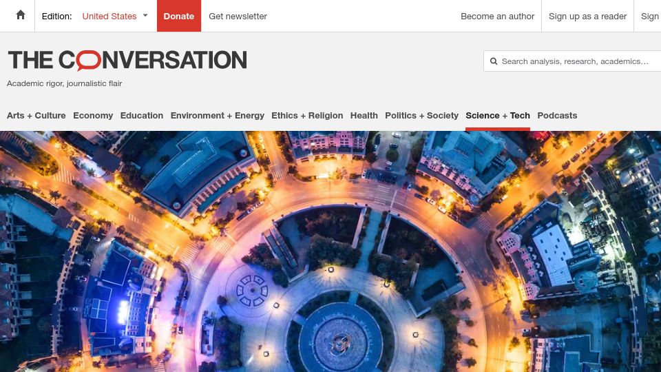 Screenshot of theconversation.com: Safety benefits of roundabouts