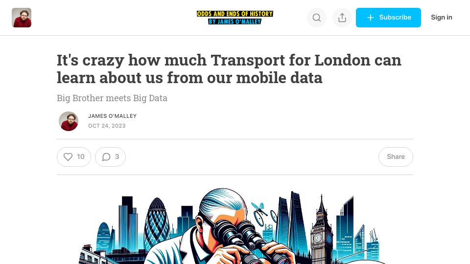 Screenshot of takes.jamesomalley.co.uk: What Transport for London can learn about us from our mobile data