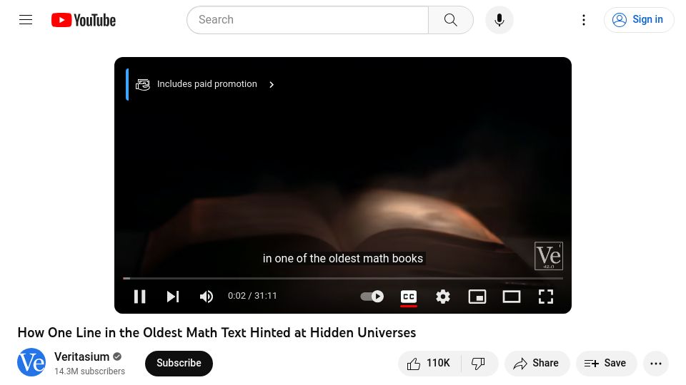 Screenshot of youtube.com: One line in the oldest math text hinted at hidden universes [video]