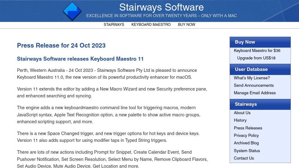 Screenshot of stairways.com: Keyboard Maestro 11