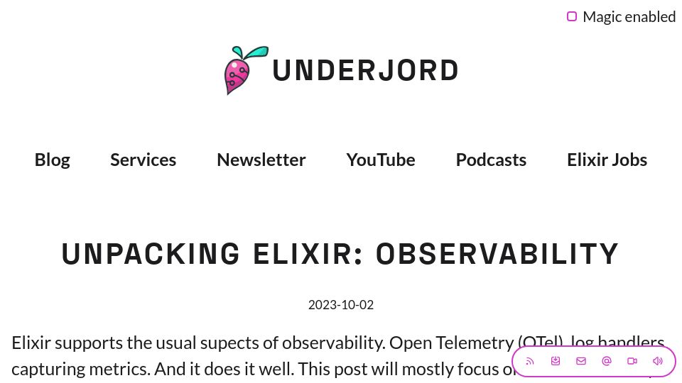 Screenshot of underjord.io: Unpacking Elixir: Observability