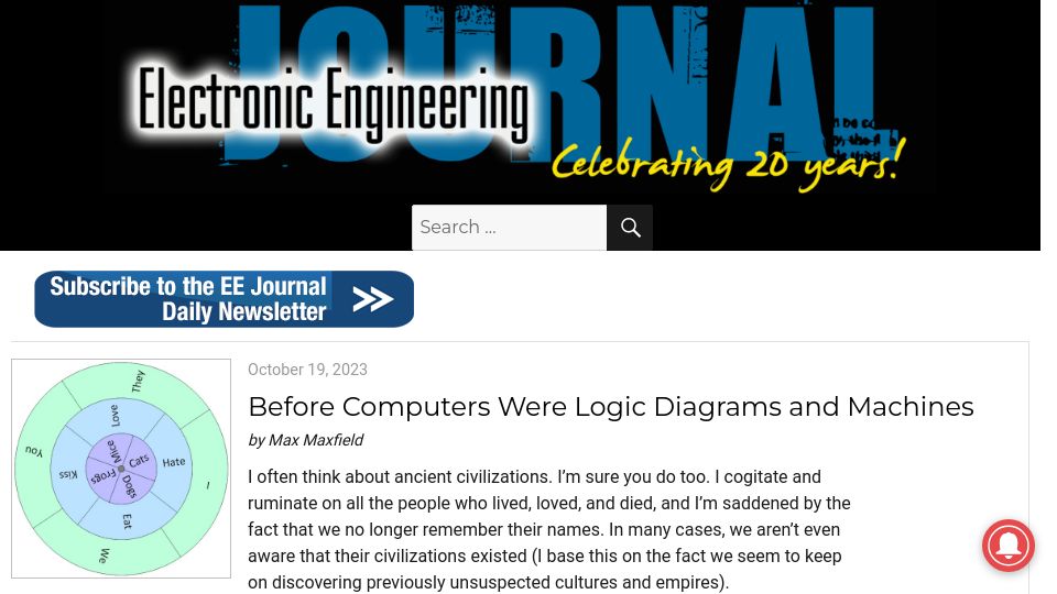 Screenshot of eejournal.com: Before computers were logic diagrams and machines