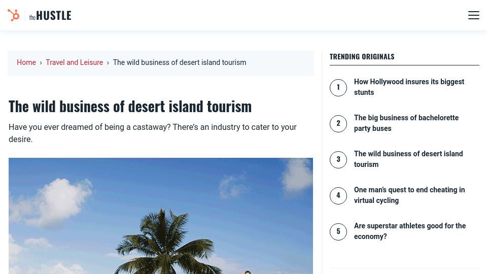 Screenshot of thehustle.co: Desert Island Tourism