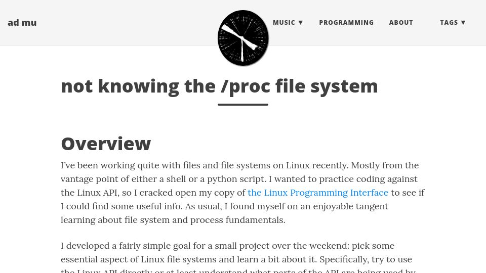 Screenshot of admccartney.mur.at: Not knowing the /proc file system