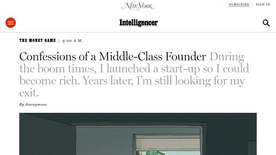 Screenshot of nymag.com: Confessions of a Middle-Class Founder