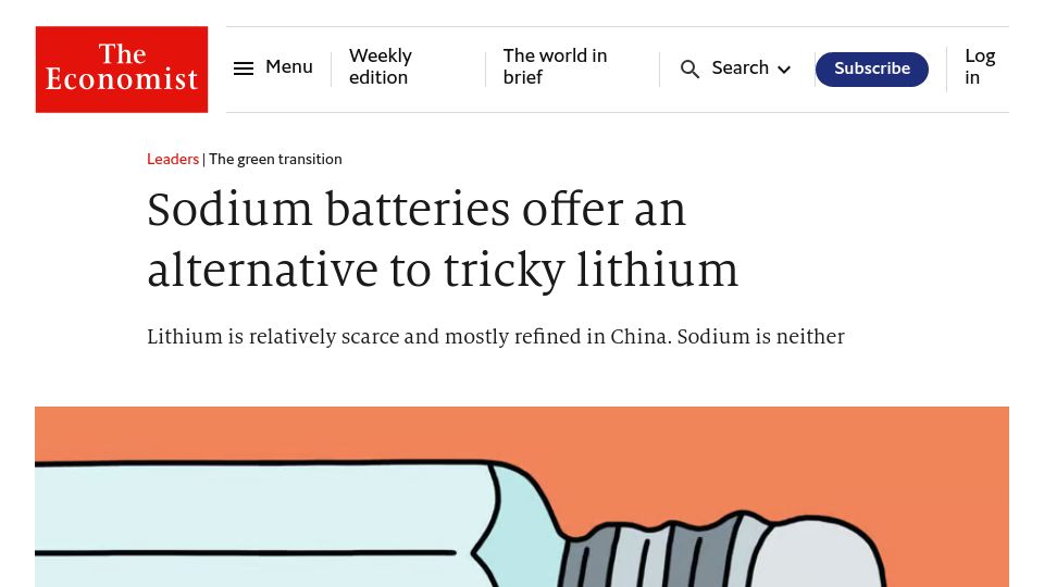 Screenshot of economist.com: Sodium batteries offer an alternative to tricky lithium
