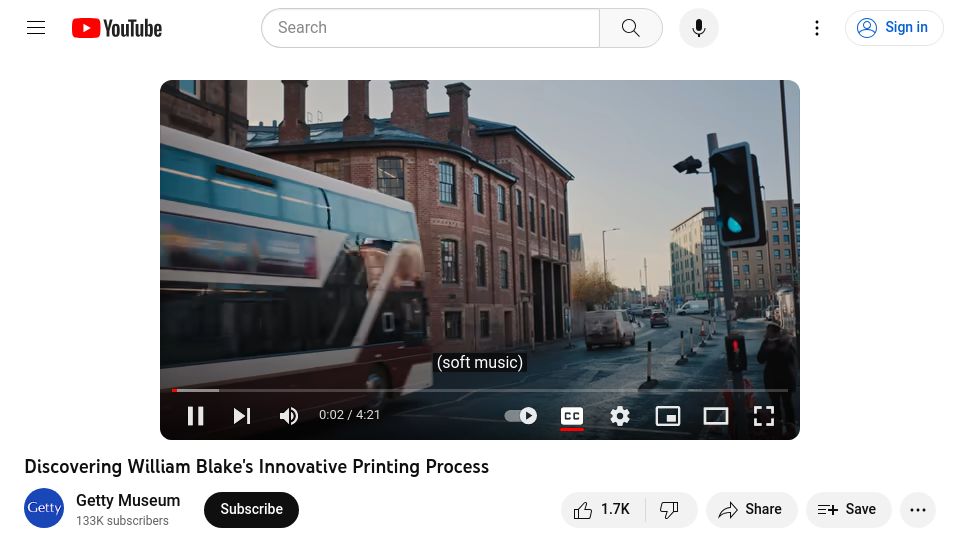 Screenshot of youtube.com: William Blake's Printing Process
