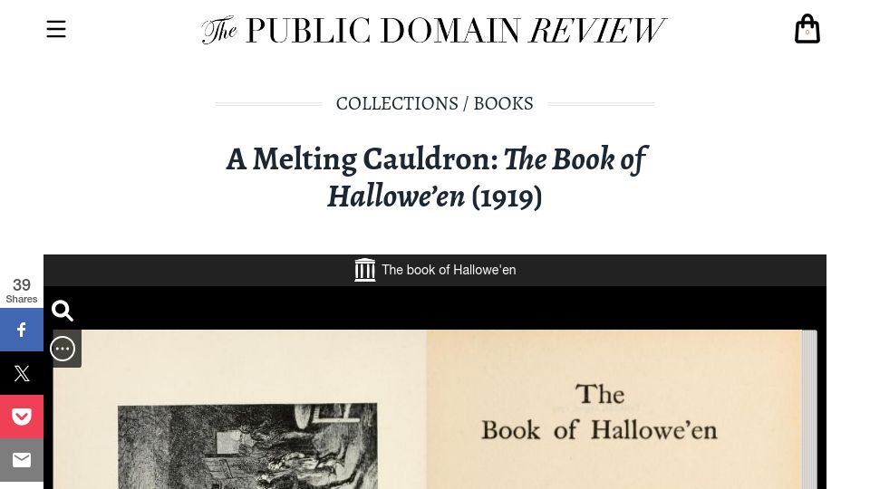 Screenshot of publicdomainreview.org: A Melting Cauldron: The Book of Hallowe'en (1919)