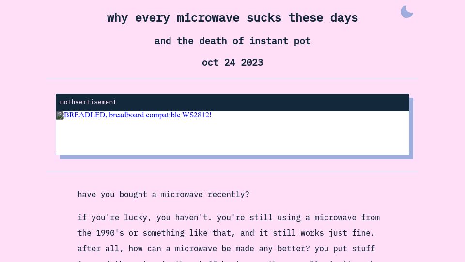 Screenshot of moth.monster: Why every microwave sucks these days