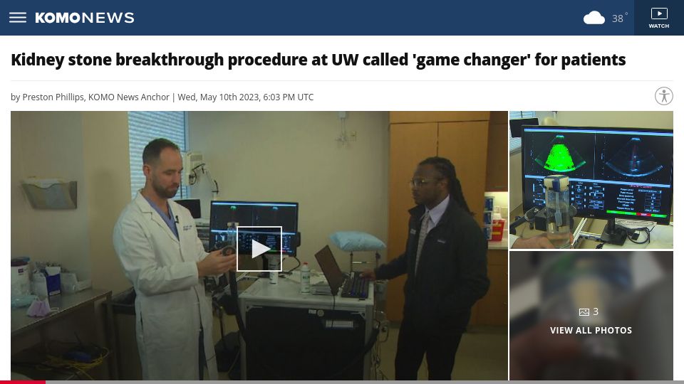 Screenshot of komonews.com: Kidney stone procedure "has the potential to be game changing"