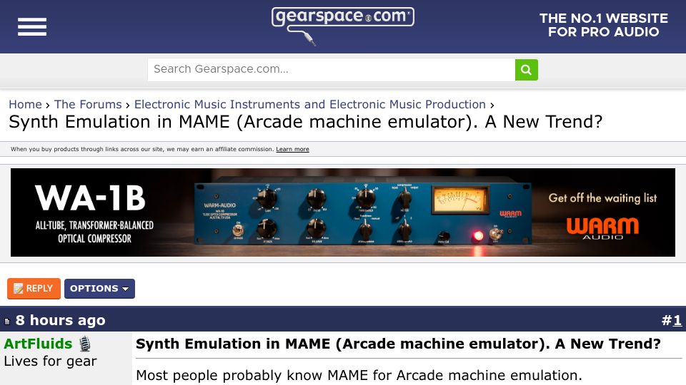 Screenshot of gearspace.com: Synth Emulation in MAME