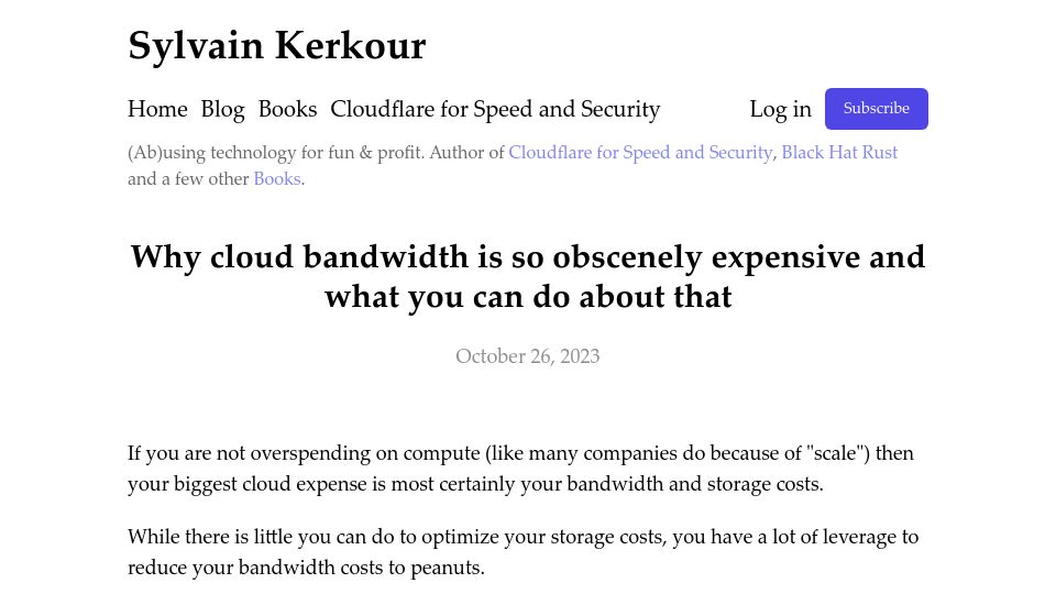 Screenshot of kerkour.com: Why cloud bandwidth is so obscenely expensive and what you can do about that