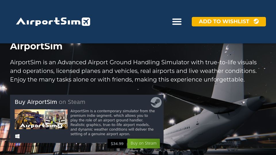 Screenshot of airportsim.com: AirportSim