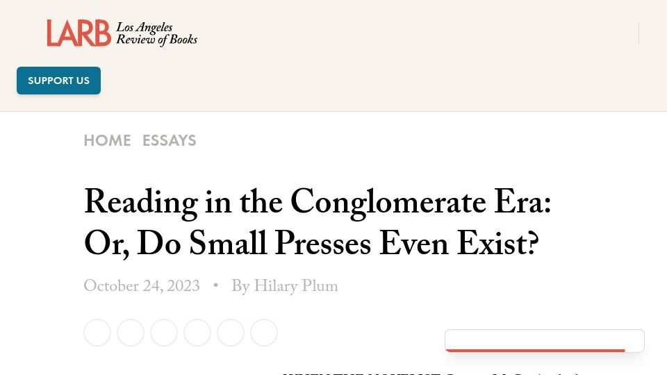 Screenshot of lareviewofbooks.org: Reading in the Conglomerate Era