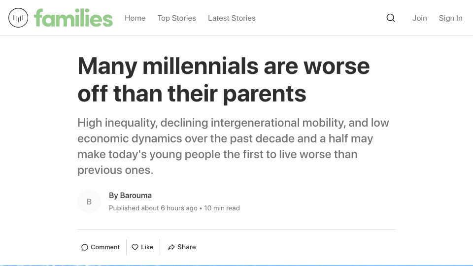 Screenshot of vocal.media: Many millennials are worse off than their parents