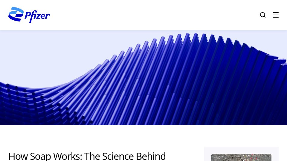 Screenshot of pfizer.com: How Soap Works: The Science Behind Handwashing