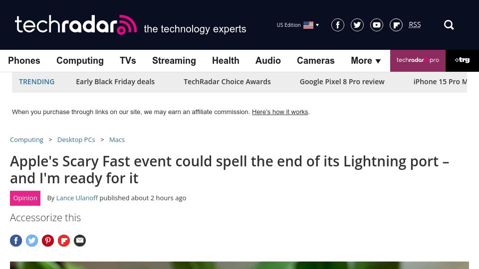Screenshot of techradar.com: Apple's Scary Fast event could spell the end of its Lightning port