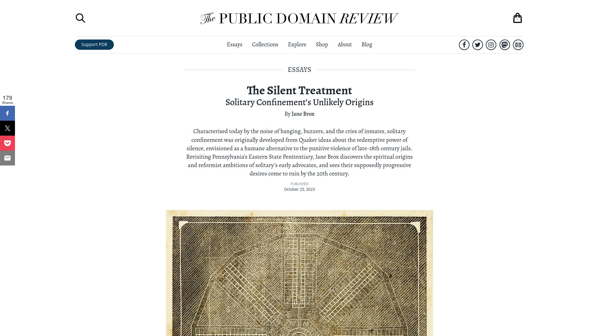 Screenshot of publicdomainreview.org: Solitary Confinement's Unlikely Origins