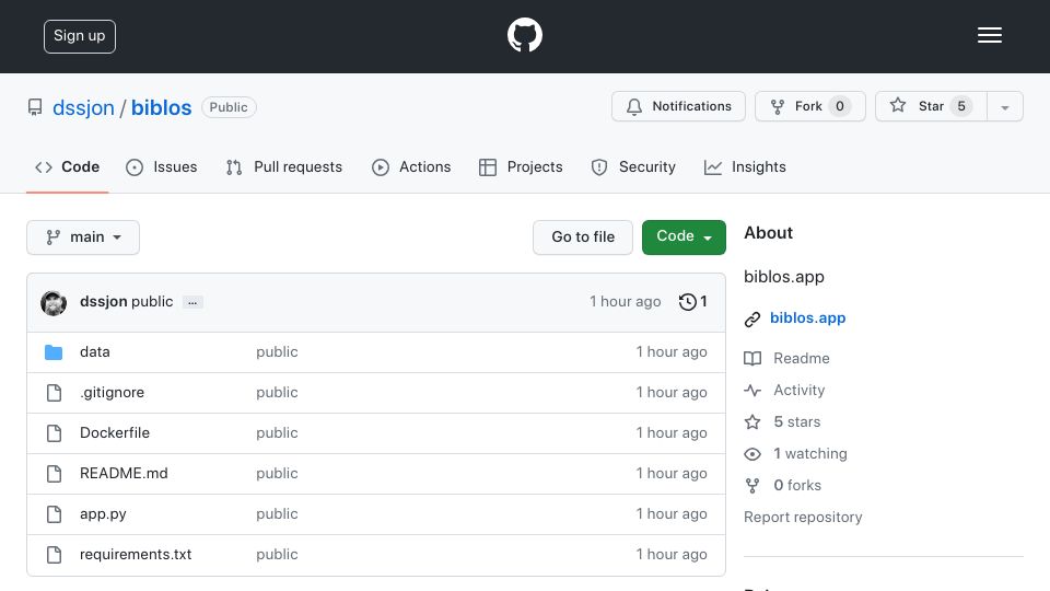 Screenshot of github.com: Show HN: Biblos – Semantic Bible Embedded Vector Search and Claude LLM