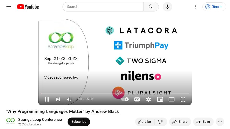 Screenshot of youtube.com: Why programming languages matter [video]