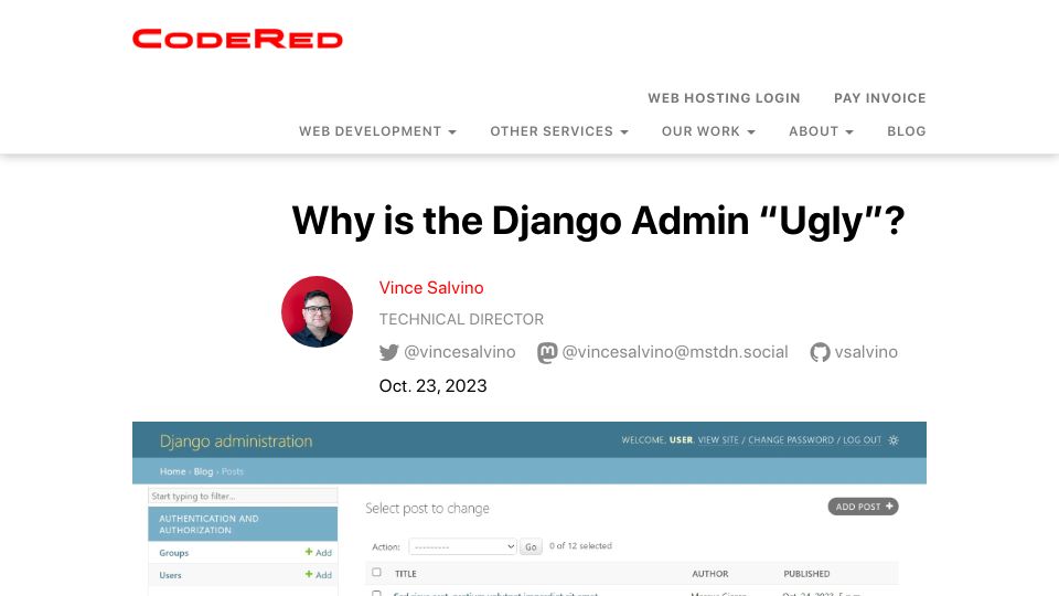 Screenshot of coderedcorp.com: Why Is the Django Admin "Ugly"?