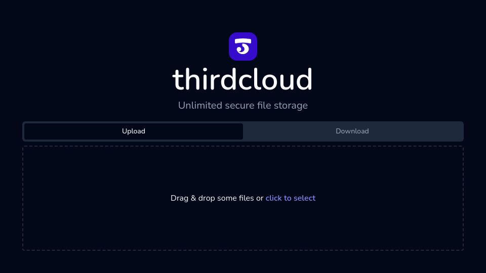 Screenshot of thirdcloud.org: Show HN: Encrypt and upload files to IPFS from browser