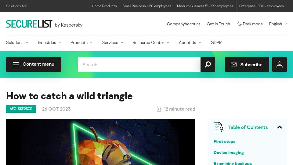 Screenshot of securelist.com: How to catch a wild triangle