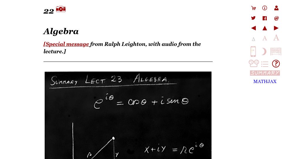 Screenshot of feynmanlectures.caltech.edu: Algebra