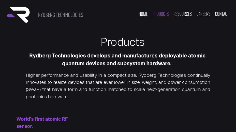 Screenshot of rydbergtechnologies.com: Rydberg Field Measurement System