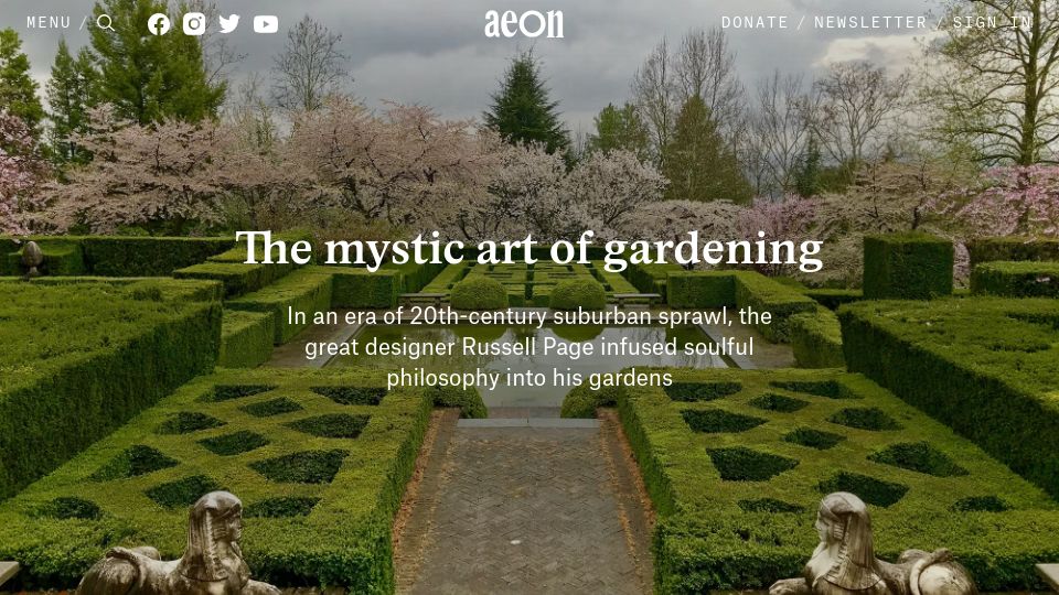 Screenshot of aeon.co: The Mystic Art of Gardening