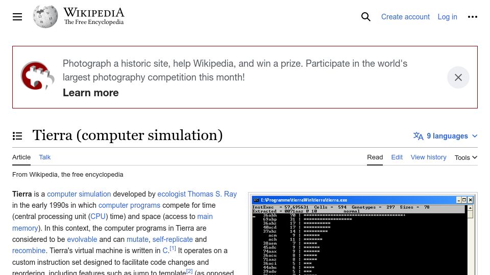 Screenshot of en.wikipedia.org: Tierra (Computer Simulation)