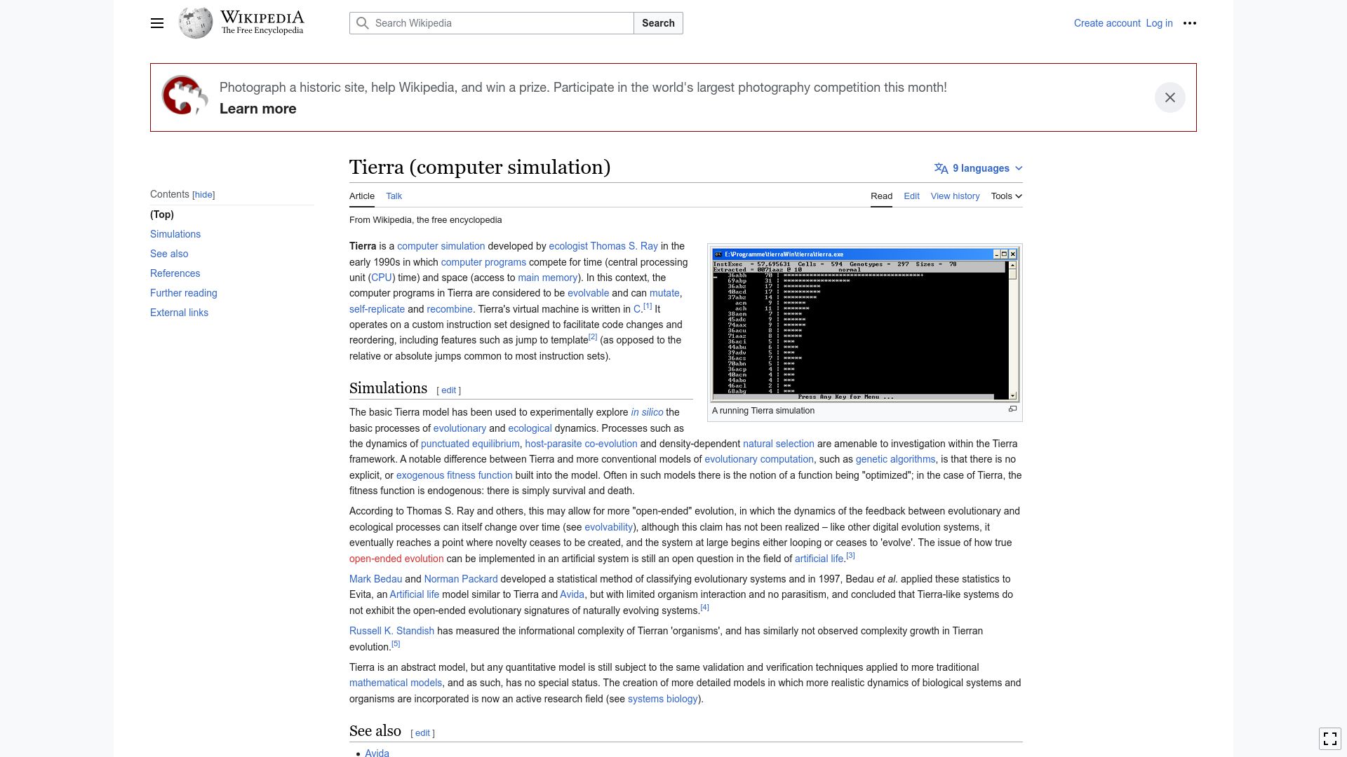Screenshot of en.wikipedia.org: Tierra (Computer Simulation)