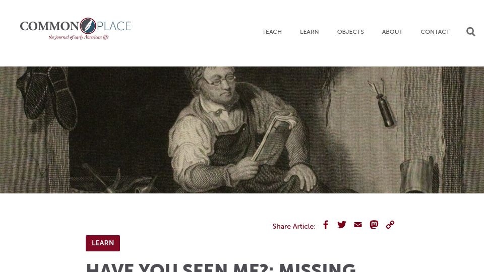 Screenshot of commonplace.online: Have You Seen Me?: Missing Works of Nineteenth-Century American Literature