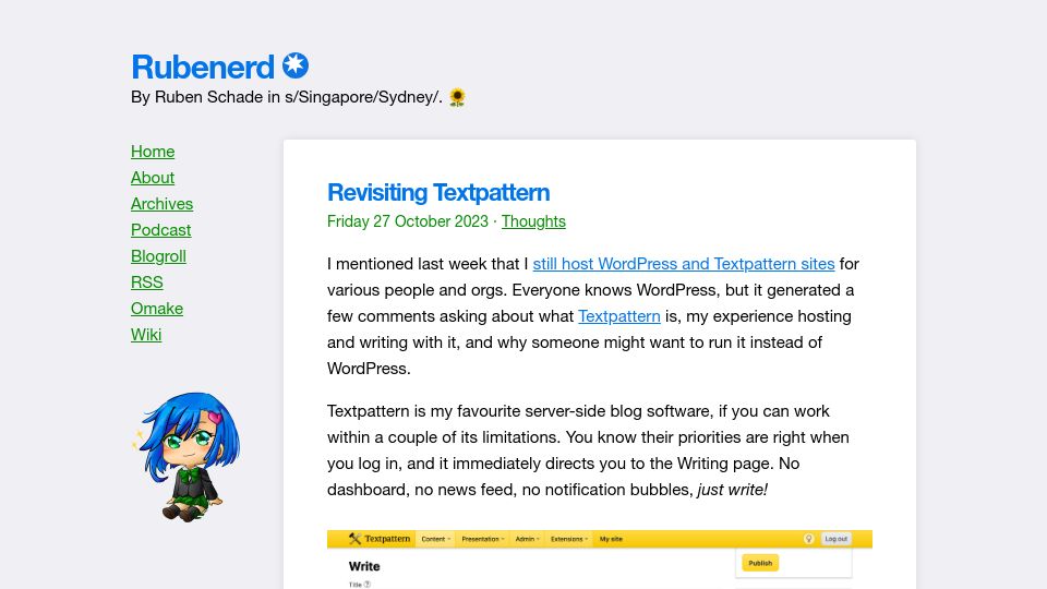 Screenshot of rubenerd.com: Revisiting Textpattern
