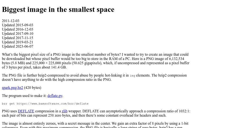 Screenshot of bamsoftware.com: Biggest image in the smallest space (2011)